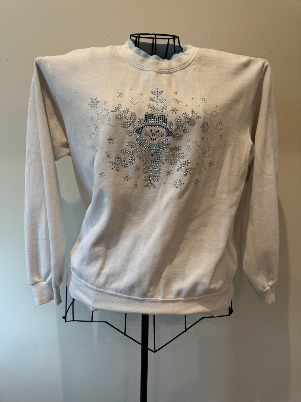 Vintage Decorated Originals Rhinestone Snowman Christmas Sweatshirt Medium